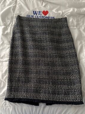 J. Crew Navy and White Tweed Pencil Skirt